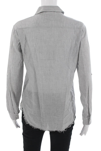 Stateside Women Basic Gray Striped Cotton Button-Up Long Sleeve Size XS