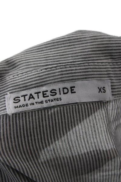 Stateside Women Basic Gray Striped Cotton Button-Up Long Sleeve Size XS