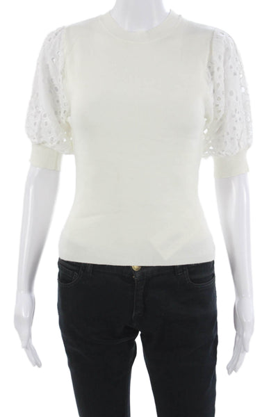 Robertson + Rodeo Women White Cotton Crew Neck Short Sleeve Blouse Size M
