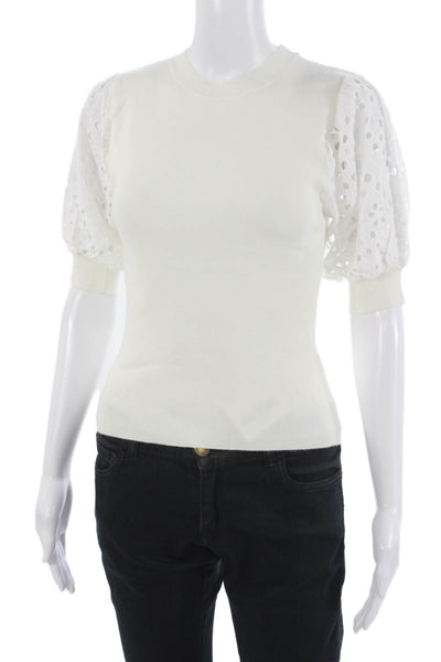 Robertson + Rodeo Women White Cotton Crew Neck Short Sleeve Blouse Size M