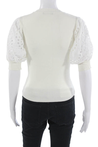 Robertson + Rodeo Women White Cotton Crew Neck Short Sleeve Blouse Size M
