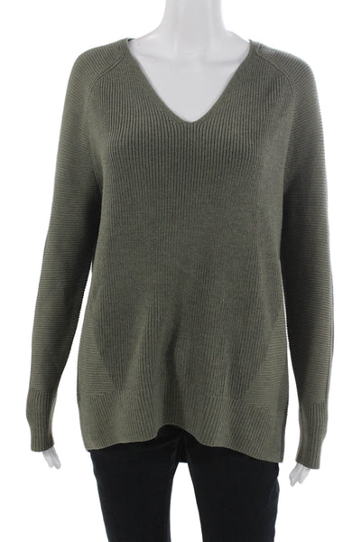 Athleta Unisex Green V-Neck Pullover Sweater Merino Wool Long Sleeve Size XS
