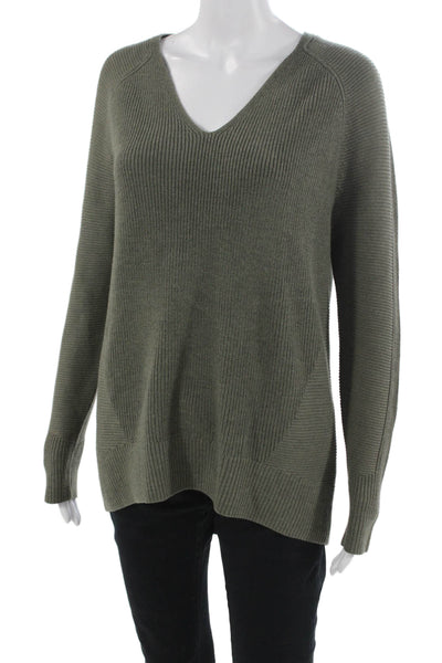 Athleta Unisex Green V-Neck Pullover Sweater Merino Wool Long Sleeve Size XS