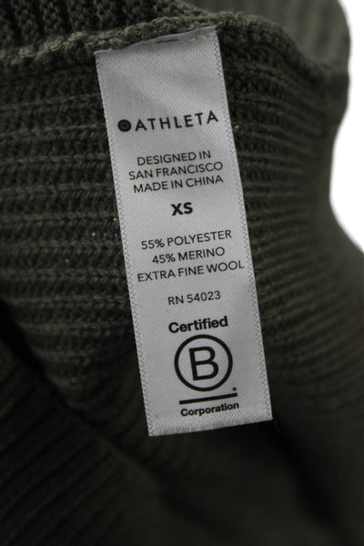 Athleta Unisex Green V-Neck Pullover Sweater Merino Wool Long Sleeve Size XS