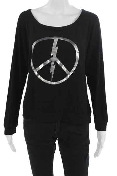 Lauren Moshi Women Black Pullover Sweatshirt Graphic Hippie Cotton Size XS