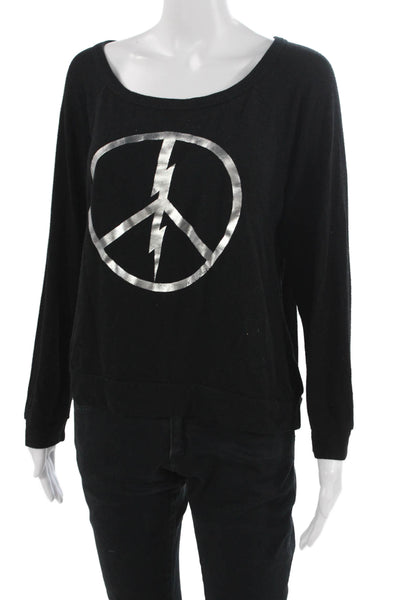 Lauren Moshi Women Black Pullover Sweatshirt Graphic Hippie Cotton Size XS