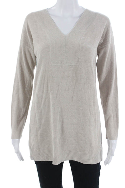 Barefoot Dreams® Unisex Pullover V-Neck Long Sleeve Beige Sweater Size M