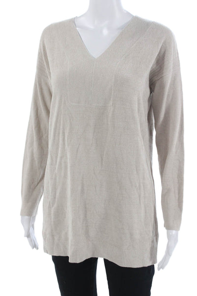 Barefoot Dreams® Unisex Pullover V-Neck Long Sleeve Beige Sweater Size M