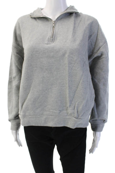 NIA Women Sweatshirt Gray Mock Neck Zip Up 100% Cotton Long Sleeve Size M