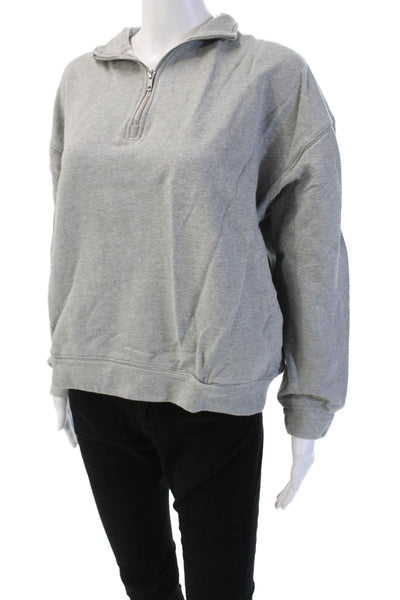 NIA Women Sweatshirt Gray Mock Neck Zip Up 100% Cotton Long Sleeve Size M