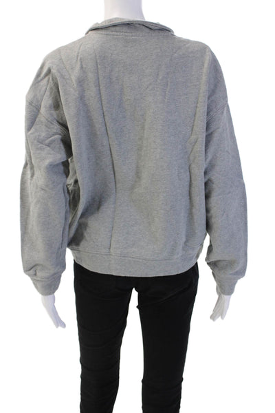 NIA Women Sweatshirt Gray Mock Neck Zip Up 100% Cotton Long Sleeve Size M