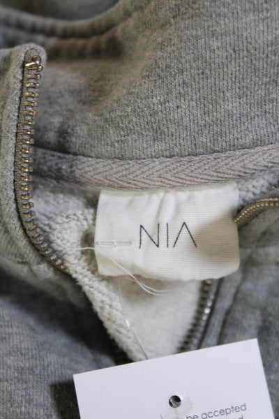 NIA Women Sweatshirt Gray Mock Neck Zip Up 100% Cotton Long Sleeve Size M
