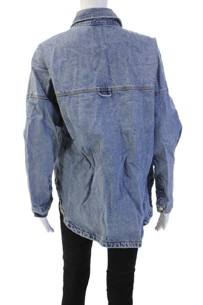 Zara Women Blue Cotton Collared Button Jacket Long Sleeve 90s Size S