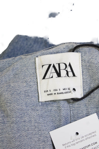 Zara Women Blue Cotton Collared Button Jacket Long Sleeve 90s Size S