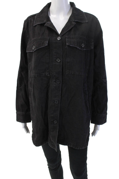 Zara Unisex Military Jacket Black Cotton Button Collared Long Sleeve Size S