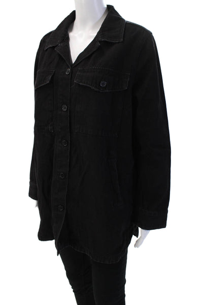Zara Unisex Military Jacket Black Cotton Button Collared Long Sleeve Size S