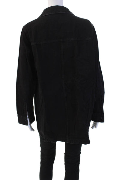 Zara Unisex Military Jacket Black Cotton Button Collared Long Sleeve Size S