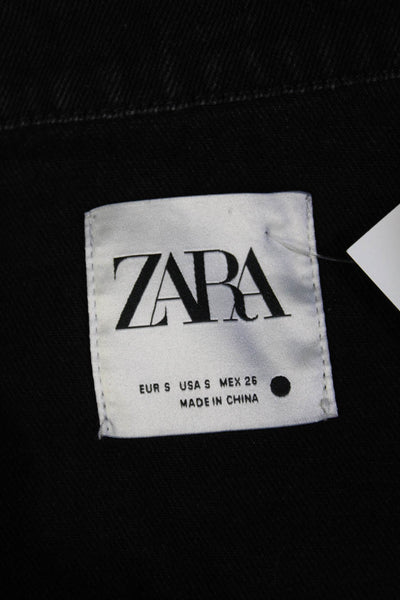 Zara Unisex Military Jacket Black Cotton Button Collared Long Sleeve Size S