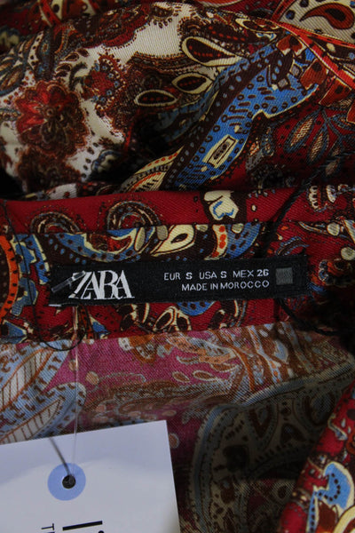 Zara Womens Red Paisley Shirt Dress Long Sleeve Mid Calf Size S