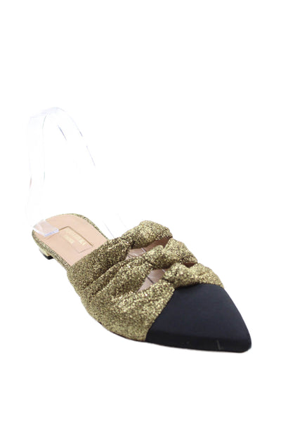 Aquazzura Womens Knotted Detail Cap Toe Color Block Mules Shoes Gold Size 6.5