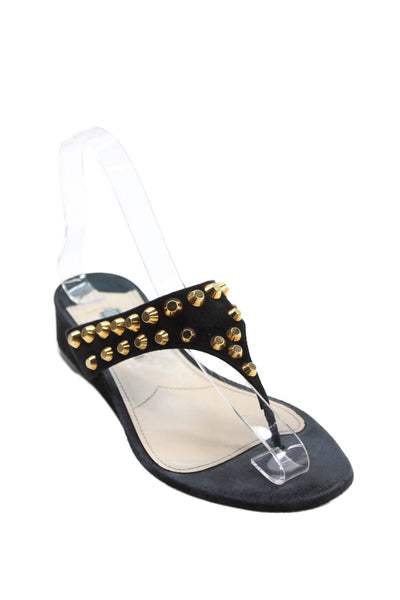 Prada Womens Studded Slip On Wedge Heels Sandals Shoes Black Size 6
