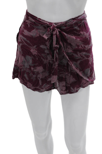 Free People Unisex Bohemian Floral Purple Rayon Drawstring Shorts Size M