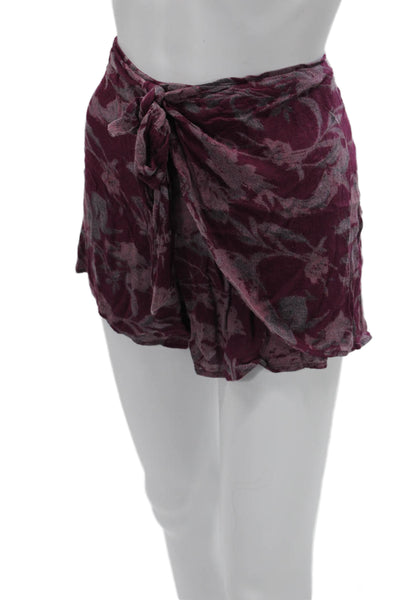 Free People Unisex Bohemian Floral Purple Rayon Drawstring Shorts Size M