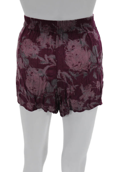 Free People Unisex Bohemian Floral Purple Rayon Drawstring Shorts Size M