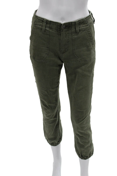 Paige Women Cropped Cargo Pants Green Mid Rise Size 24