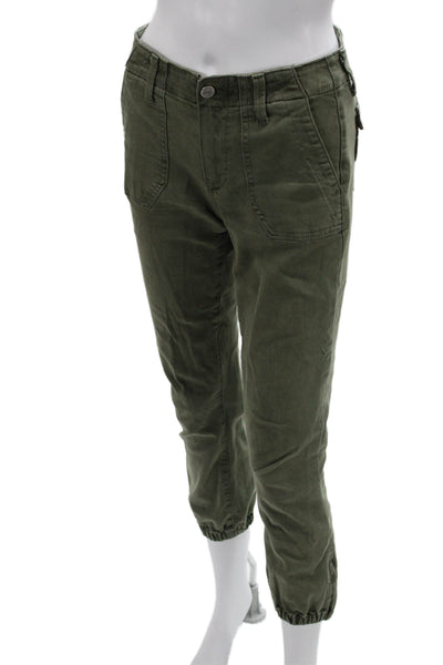 Paige Women Cropped Cargo Pants Green Mid Rise Size 24