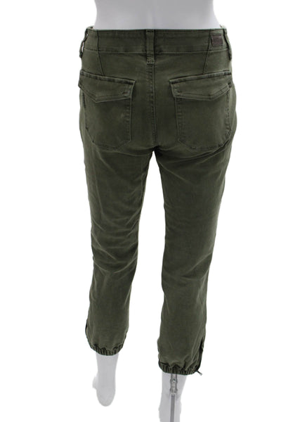 Paige Women Cropped Cargo Pants Green Mid Rise Size 24