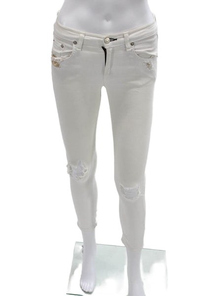 Rag & Bone Womens Skinny Ankle Jeans White Button Size 24