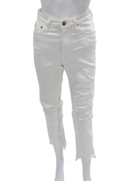 AG Adriano Goldschmied Womens Cropped Straight Jeans White High Rise Size 25