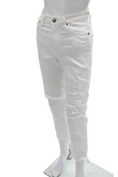 AG Adriano Goldschmied Womens Cropped Straight Jeans White High Rise Size 25