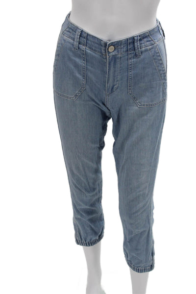 Paige Womens Cropped Capri Jeans Light Blue Button Mid Rise Size 24