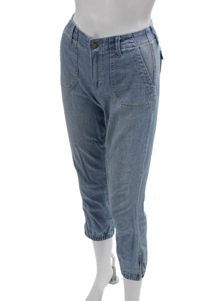 Paige Womens Cropped Capri Jeans Light Blue Button Mid Rise Size 24