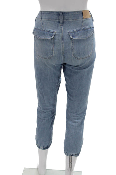 Paige Womens Cropped Capri Jeans Light Blue Button Mid Rise Size 24