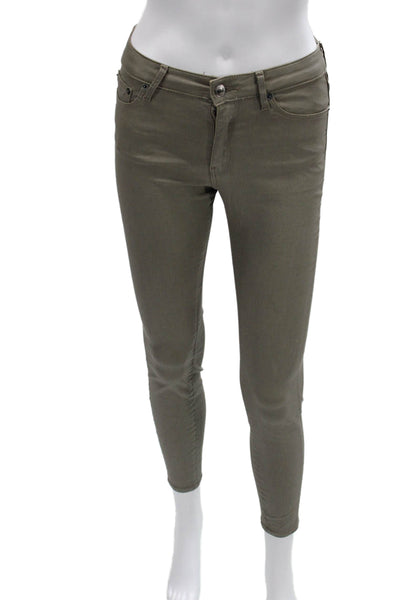 Zara Womens Ankle Jeggings Army Green Mid Rise Solid Cotton Blend Size 2