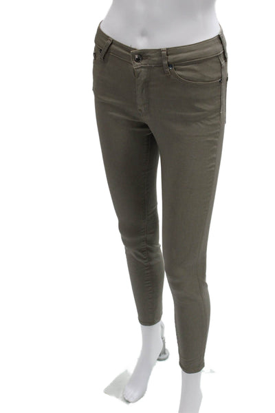 Zara Womens Ankle Jeggings Army Green Mid Rise Solid Cotton Blend Size 2