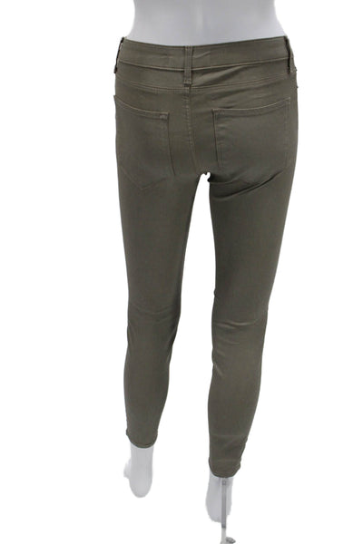 Zara Womens Ankle Jeggings Army Green Mid Rise Solid Cotton Blend Size 2