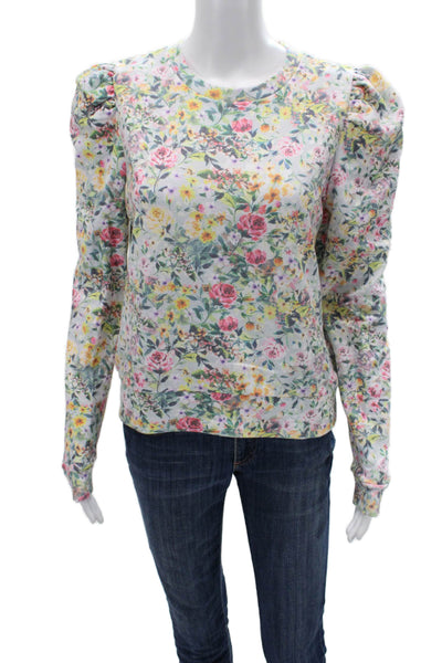 Generation Love Womens Floral Crew Neck Long Sleeve T Shirt Multi-Color Size XS