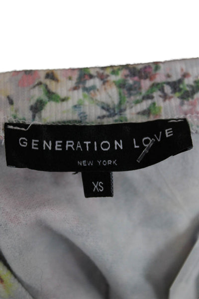 Generation Love Womens Floral Crew Neck Long Sleeve T Shirt Multi-Color Size XS