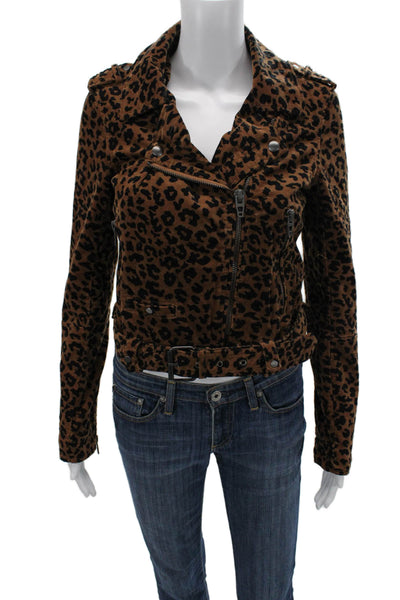 BLANKNYC Women Biker Motorcycle Jacket Brown Leopard Collared Buckle Size S