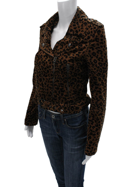 BLANKNYC Women Biker Motorcycle Jacket Brown Leopard Collared Buckle Size S