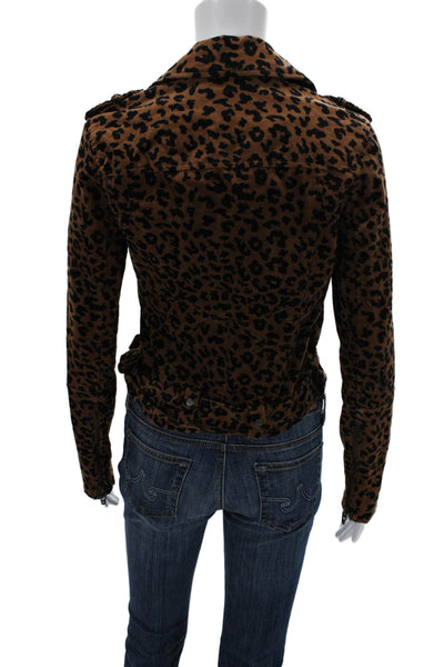 BLANKNYC Women Biker Motorcycle Jacket Brown Leopard Collared Buckle Size S