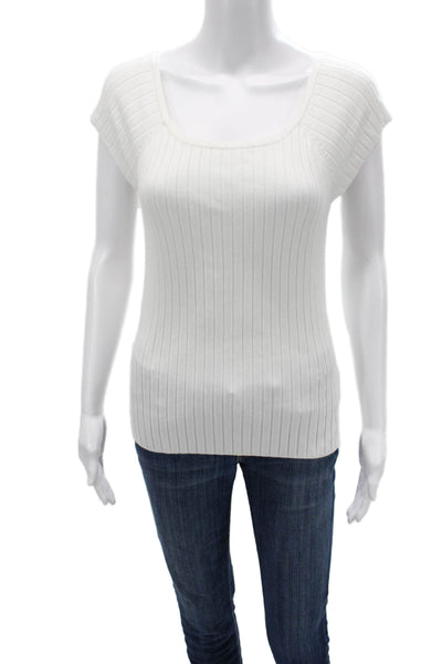 525 America Womens White Striped Square Neck Short Sleeve Basic Tank Size S