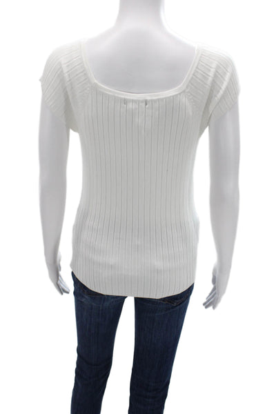 525 America Womens White Striped Square Neck Short Sleeve Basic Tank Size S