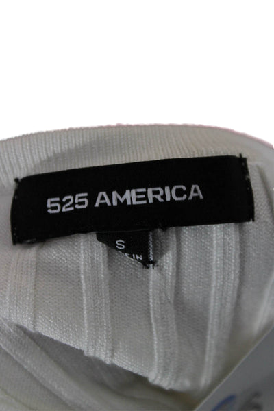 525 America Womens White Striped Square Neck Short Sleeve Basic Tank Size S