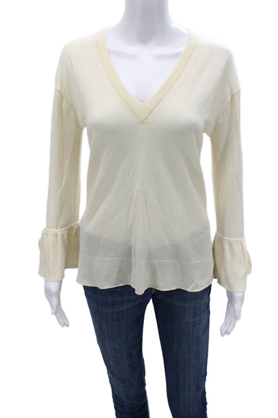 J Crew Womens Beige V-Neck Cotton Tie Detail Sweater Size S