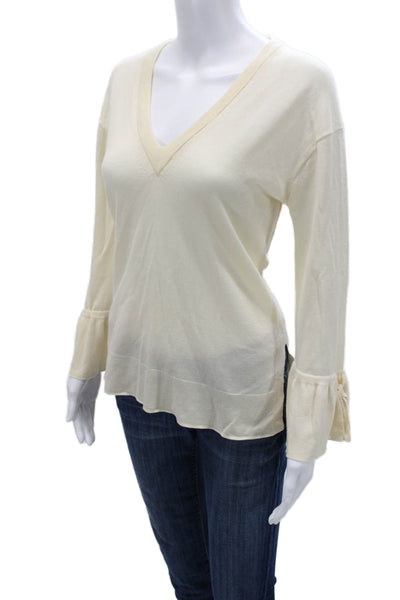 J Crew Womens Beige V-Neck Cotton Tie Detail Sweater Size S